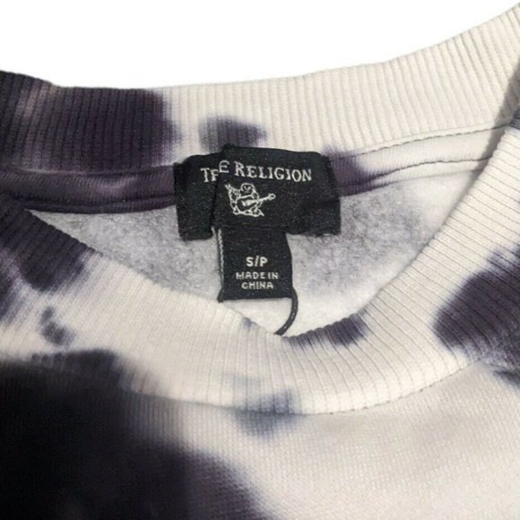 True Religion Sunset Tie Dye Black/White Crewneck Sweatshirt Cropped Small NWT - Picture 4 of 9